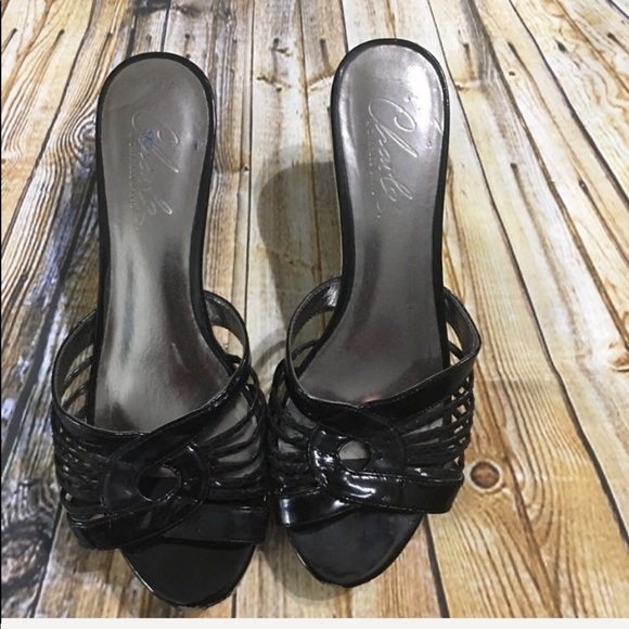 Clark’s Black Slip On Peep Toe 3 1/4” Wedge Sandal - Picture 2 of 6